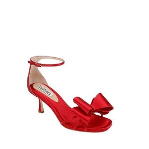 Badgley Mischka Sandals Womens 9 Red Ankle Strap Kitten Heel Bow Open Toe